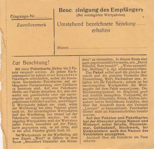 BiZone Paketkarte 1948: Bernau nach München