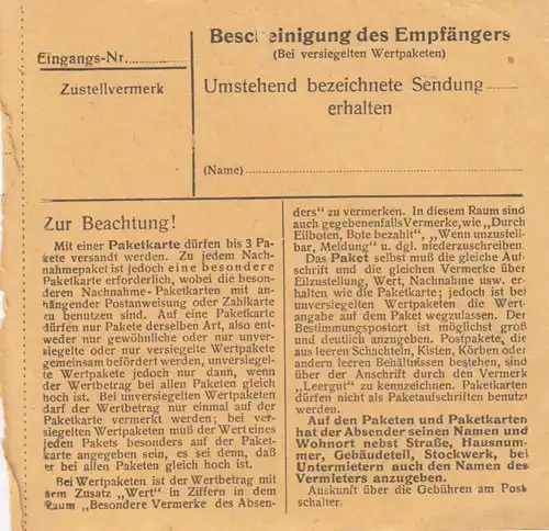 Carte de paquet BiZone 1948: Bernau à Munich
