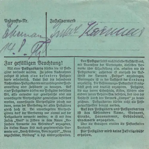 Carte de paquet BiZone 1948: Vilsbiburg vers Ottobrunn, formulaire spécial