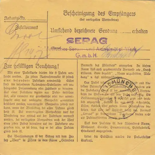 Carte de paquet BiZone 1948: Gersthofen b. Augsburg après Haar, usine pharmaceutique