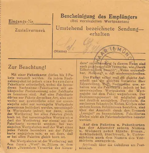 BiZone Paketkarte 1948: Bernried/Metten nach Haar b. München