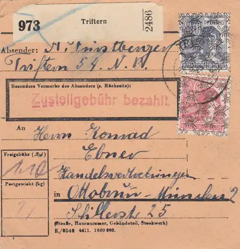 BiZone Paketkarte: Triftern nach Ottobrunn, Handelvertretungen