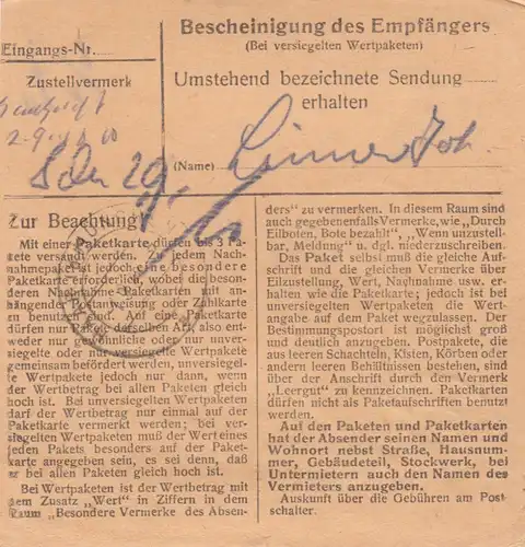 Carte de paquet BiZone 1948: Eichstofft für Haar bei Munich