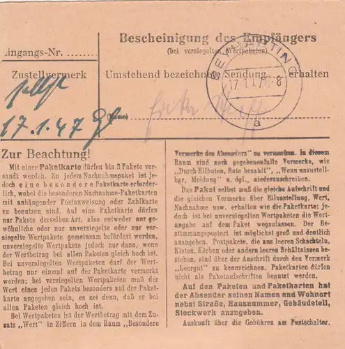 BiZone Paketkarte 1947: Hamburg nach Beyharting