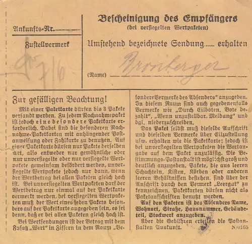 BiZone Paketkarte 1948: Weißenburg nach München, Selbstbucher