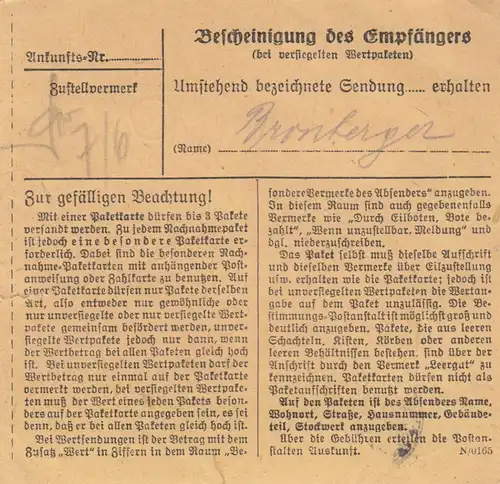 Carte de paquet BiZone 1948: Whiteenburg vers Munich, Auto-booker
