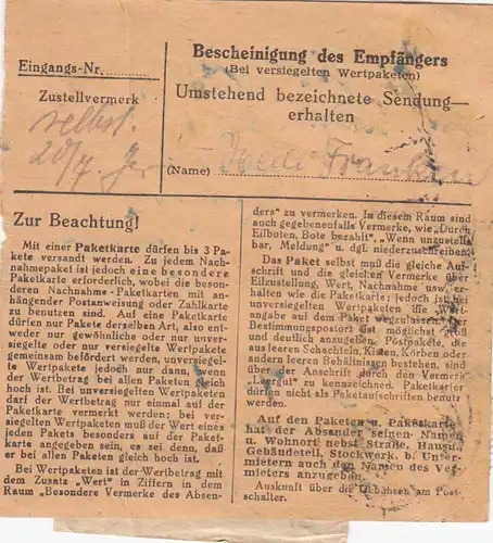 Carte de paquet BiZone 1948: Munich vers Oberammergau