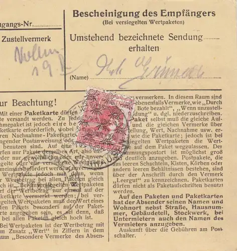 BiZone Paketkarte 1948: Heidenheim über Gunzenhausen nach Eglfing