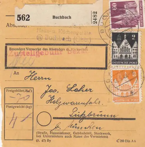 BiZone Paketkarte 1948: Buchbach Küchengeräte nach Putzbrunn