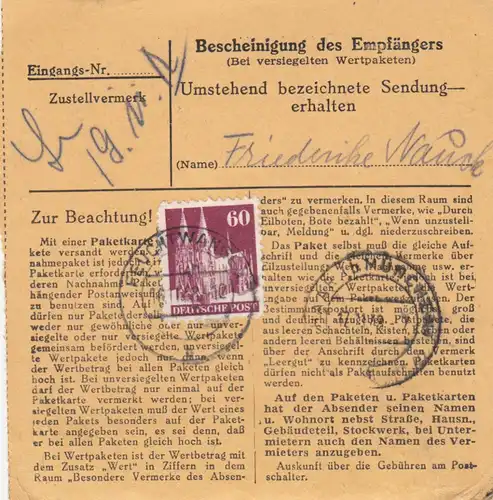 BiZone Paketkarte 1948: Feuchtwangen nach Haar