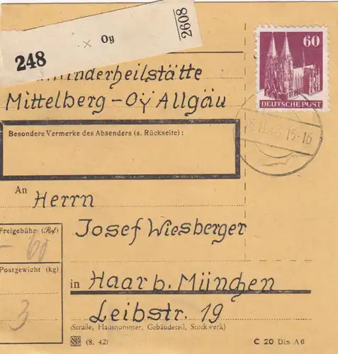 Carte de paquet BiZone 1948: Mittelberg Allgäu selon Haar