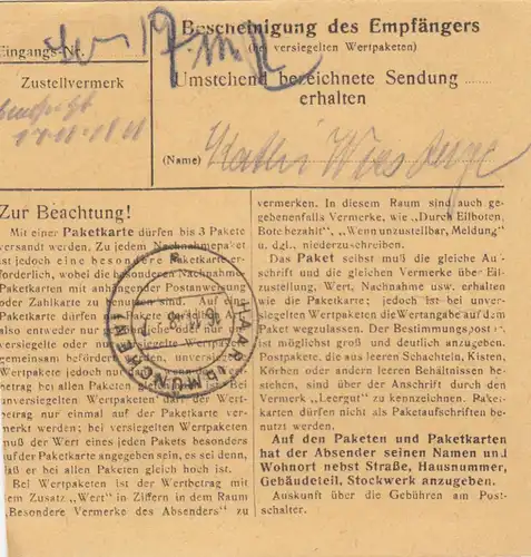 BiZone Paketkarte 1948: Mittelberg Allgäu nach Haar