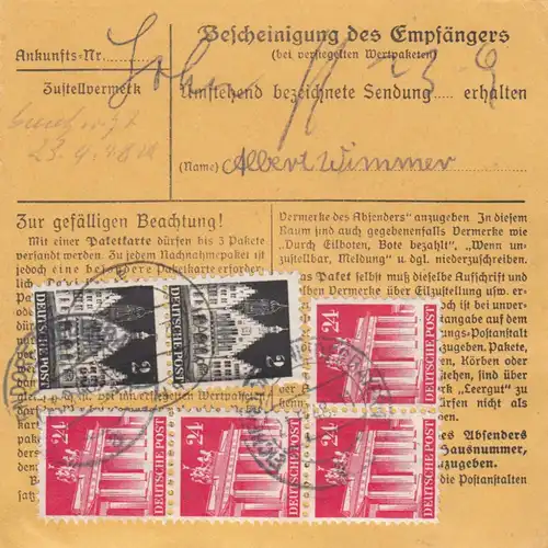 BiZone Paketkarte 1948: Wannersdorf Eichendorf nach Haar