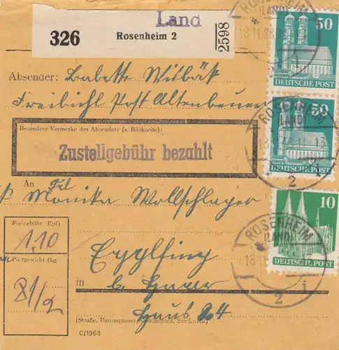 BiZone Paketkarte 1948: Rosenheim Altenbrunn nach  Eglfing