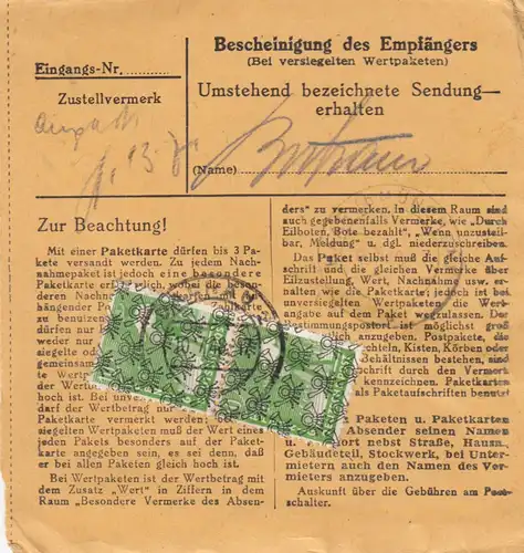 Carte de paquet BiZone 1948: Dachau selon les cheveux, Maison Engelmann, par les émissaires