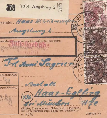 Carte de paquet BiZone 1948: Augsbourg après les cheveux, établissement