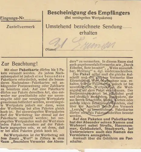 Carte de paquet 1948: Passau St. Josef Spital après Eglfing am Holzhof