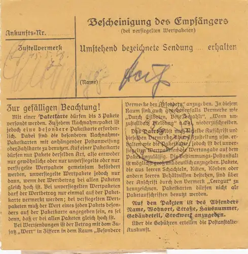 Carte de paquet 1948: Munich, grossiste dentaire selon les cheveux