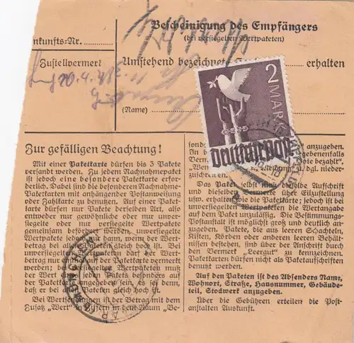Carte de paquet 1948: Grefrath chez Krefeld par cheveux, 1 paquet en carton