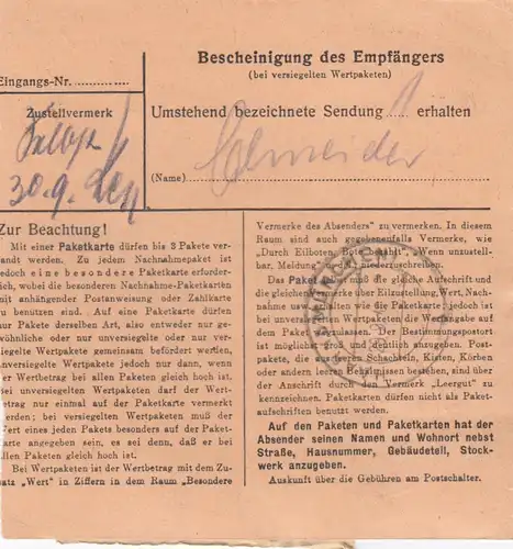 Carte de paquet BiZone 1948: Francfort Ginnheim après Haar