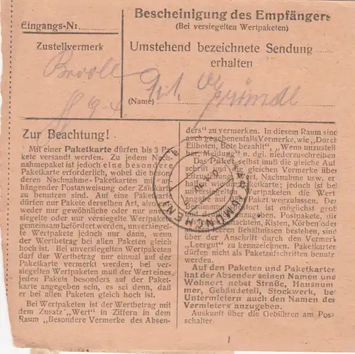 Paketkarte 1948: Bischofswiesen nach Haar