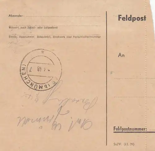 Carte de paquet 1948: Landshut, chaussures, après nerfs-linical cheveux