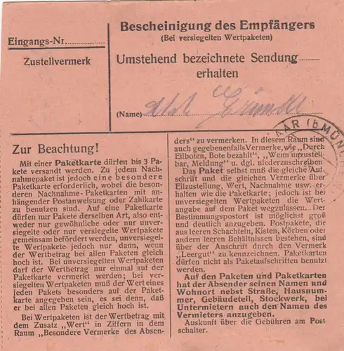 Carte de paquet 1948: Roding selon les cheveux, Centre de santé du comité d'entreprise