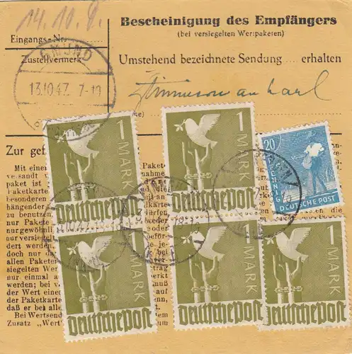 Carte de paquet 1947: Winnenden Württ. vers Moosrain Post Gmund