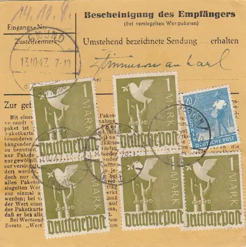 Paketkarte 1947: Winnenden Württ. nach Moosrain Post Gmund