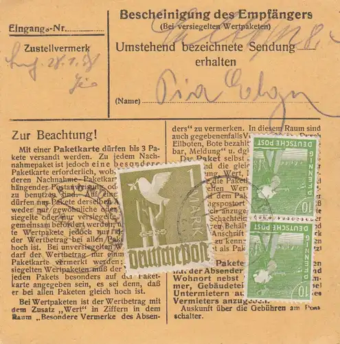 Carte de paquet 1948: Mettenheim Mühldorf après Haar