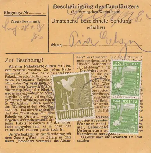 Paketkarte 1948: Mettenheim Mühldorf nach Haar