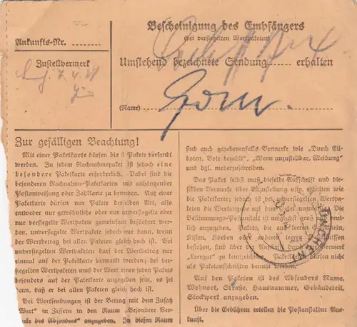 Carte de paquet 1948: Ahaus par Haar