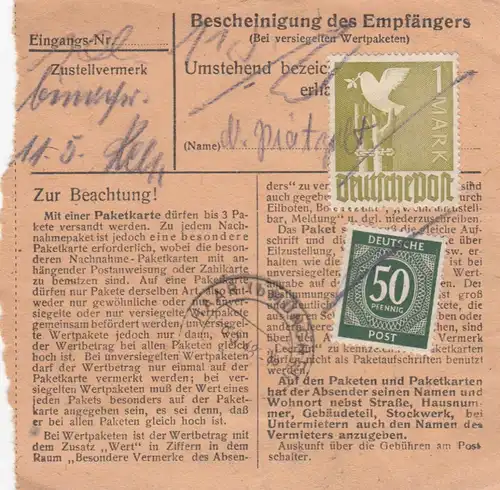Carte de paquet 1948: Tännersberg vers Haar bei Munich