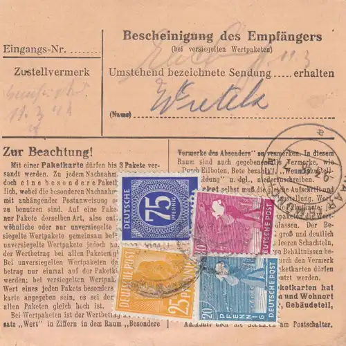 Paketkarte 1948: Berlin, Int. Spedition n. Haar, bes. Verm. 2478