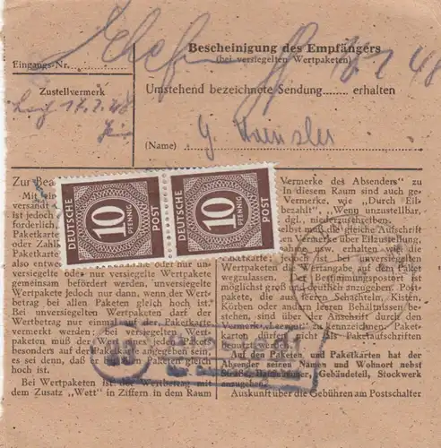 Carte de paquet 1948: Allstedt Osterholz-Scharmbeck selon les cheveux, caserne de police