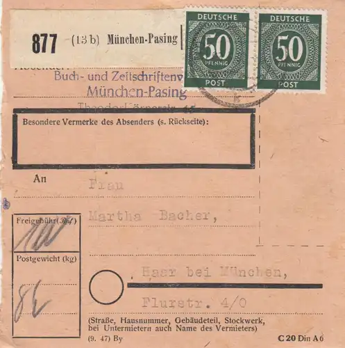 Carte de paquet 1948: Édition de magazines Munich-Pasing après les cheveux
