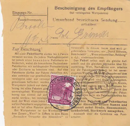 Carte de paquet 1948: Breitenberg après les cheveux, soin de l'opéra, carte de valeur