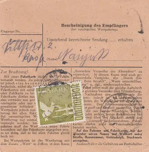 Paketkarte 1948: Goslar nach Haar, Wertkarte