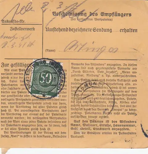 Paketkarte 1948: Breitenberg nach Haar, Wertkarte 150 RM