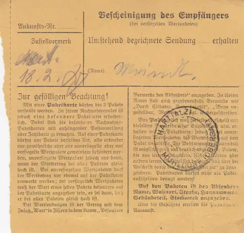 Carte de paquet 1948: Wichdorf a Hart Schroffen, carte de valeur