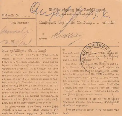 Paketkarte 1948: Iserlohn nach Einsenwarenhandlung in Haar