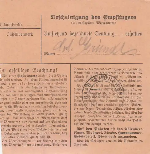 BiZone Paketkarte 1948: Ingolstadt nach Heilanstalt Eglfing