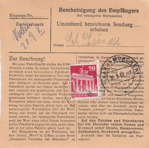 Carte de paquet BiZone 1948: Altenhofen après établissement de soins Haar