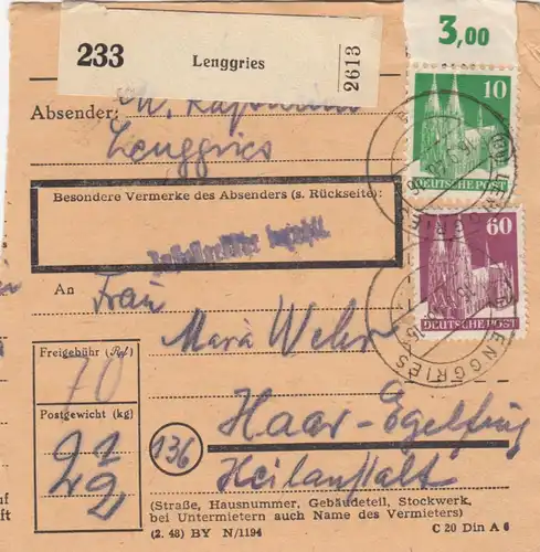 Carte de paquet BiZone 1948: Lenggries par cheveux, établissement de soins