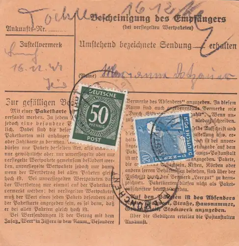 Paketkarte 1947: Burgkunstadt, Metallwaren, Wertkarte, Durch Eilboten