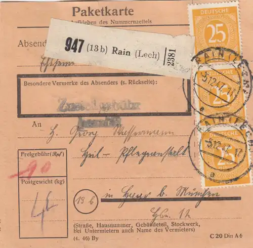 Carte de paquet 1947: Rain Lech par cheveux, établissement de soins