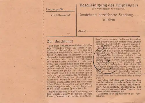 Carte de paquet 1948: Nouvelle ville du Danube par cheveux, enregistrée