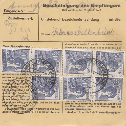 Carte de paquet 1948: Sennfeld par cheveux