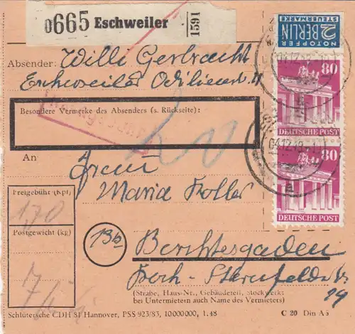 BiZone Paketkarte 1948: Eschweiler nach Berchtesgaden, Nachgebühr
