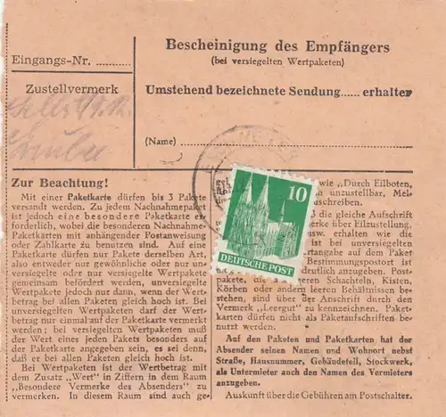 BiZone Paketkarte 1948: Eschweiler nach Berchtesgaden, Nachgebühr